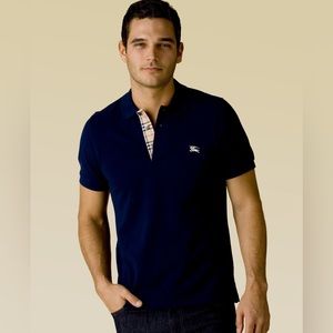 Burberry Brit Navy Blue men's check placket pique polo shirt size XL
